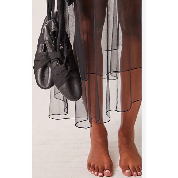 Free People Cece Wrap Ballet Flats Black Leather Ribbon Tie Size 11 - Picture 2 of 16